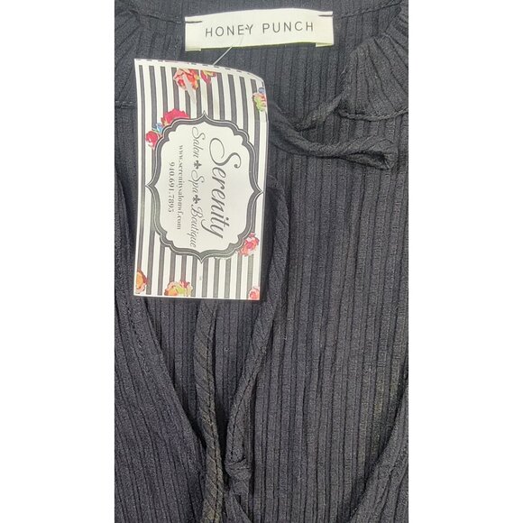Honey Punch Bodysuit Ribbed Black Long Sleeve V-Neck Womens Small NWT - Picture 5 of 8